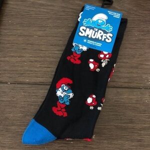 The Smurfs black Papa Smurf with mushrooms crew socks